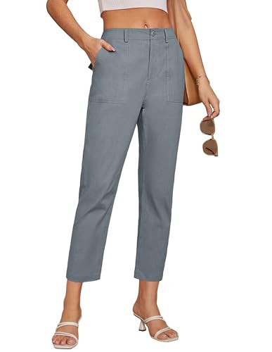 GRACE KARIN Cropped Pants for Women Dressy Casual Pants for Women Trendy Comfy Casual Office Trouser Blue Grey S | Amazon (US)