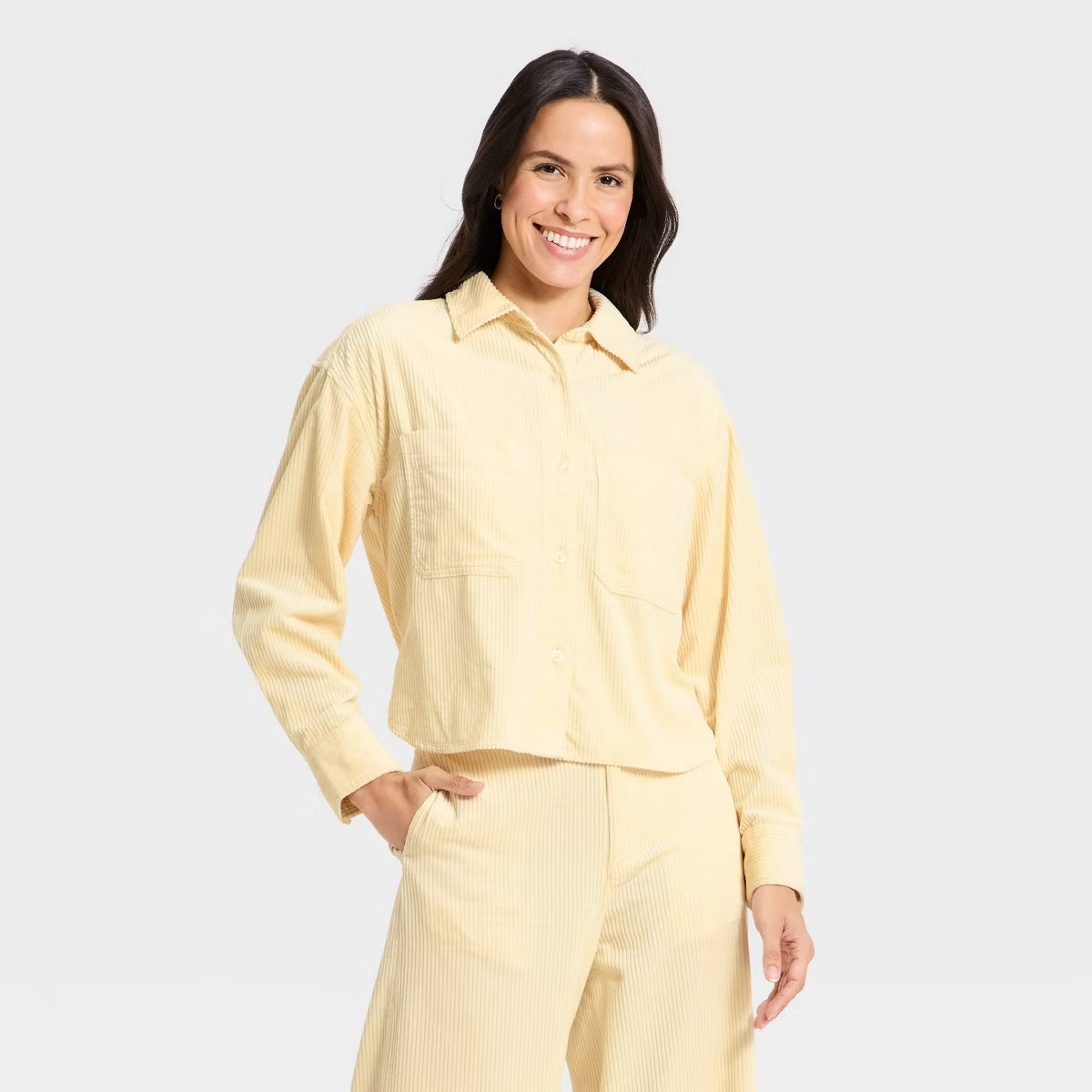 Women's Long Sleeve Cropped Corduroy Collared Neck Button-Down Shirt - Universal Thread™ | Target