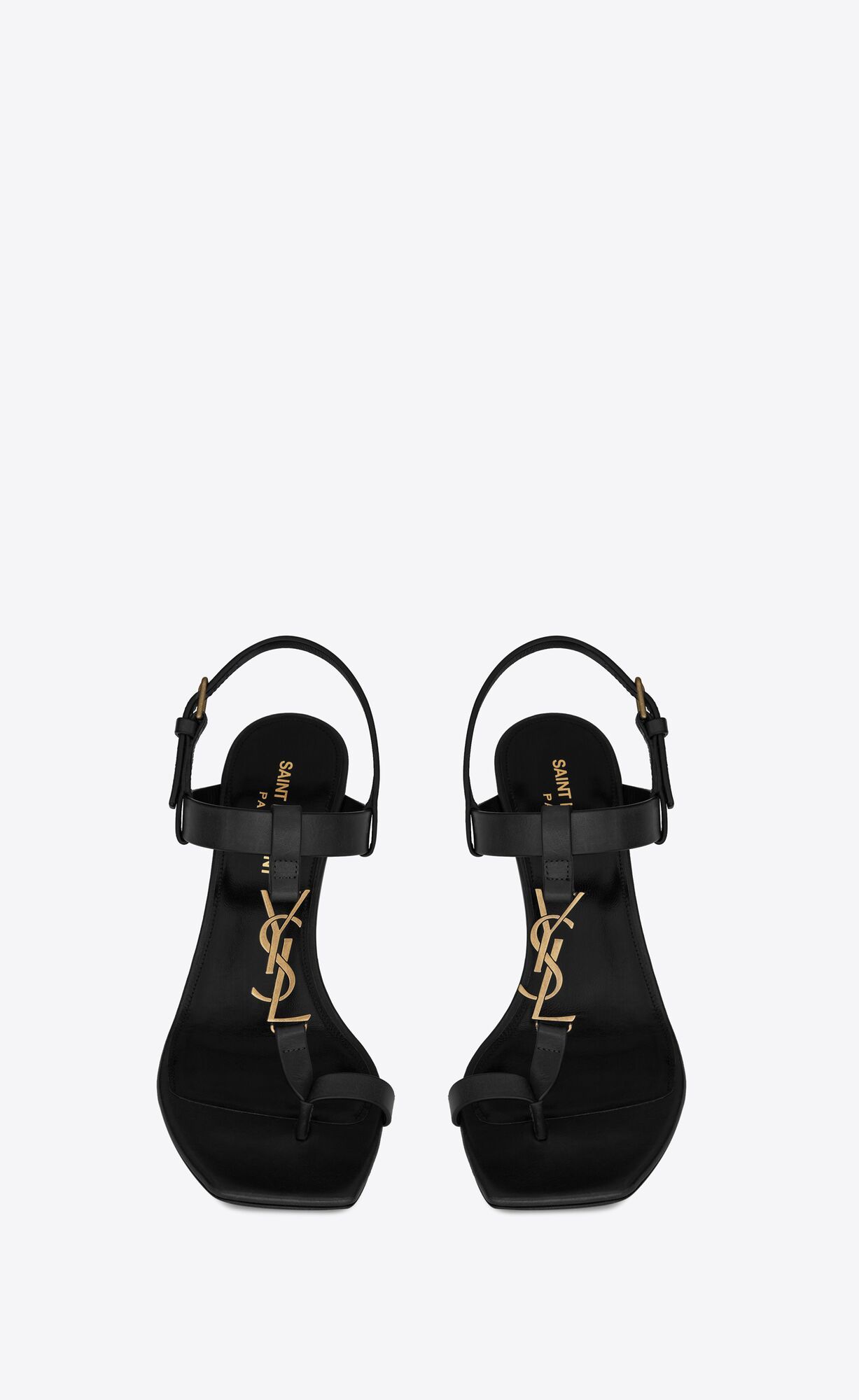 cassandra sandals in smooth leather with gold-tone monogram | Saint Laurent Inc. (Global)