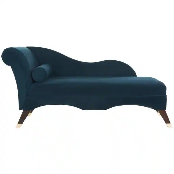 SAFAVIEH Mid-Century Modern Caiden Velvet Navy Chaise with Pillow - 63" x 27.5" x 30" - Overstock... | Bed Bath & Beyond
