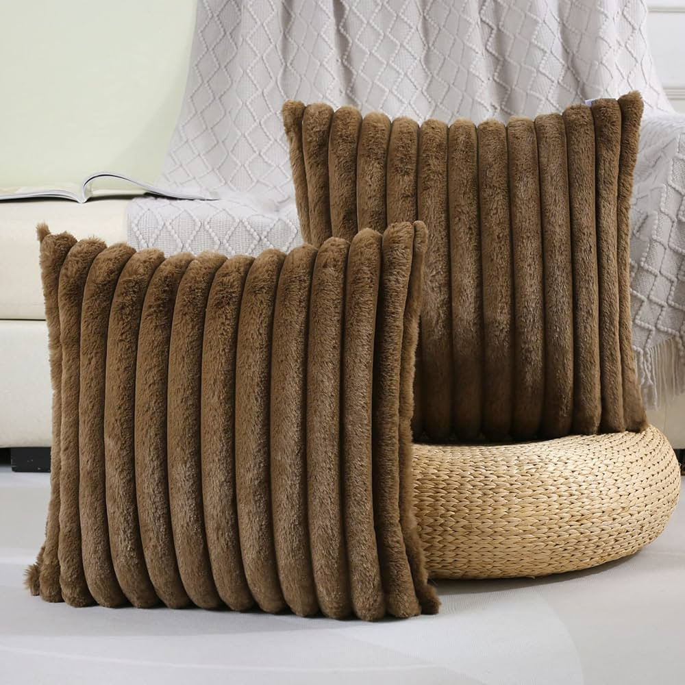 FUTEI Tan Striped Decorative Throw Pillow Covers 18x18 Inch Set of 2,Square Winter Decorations Co... | Amazon (US)