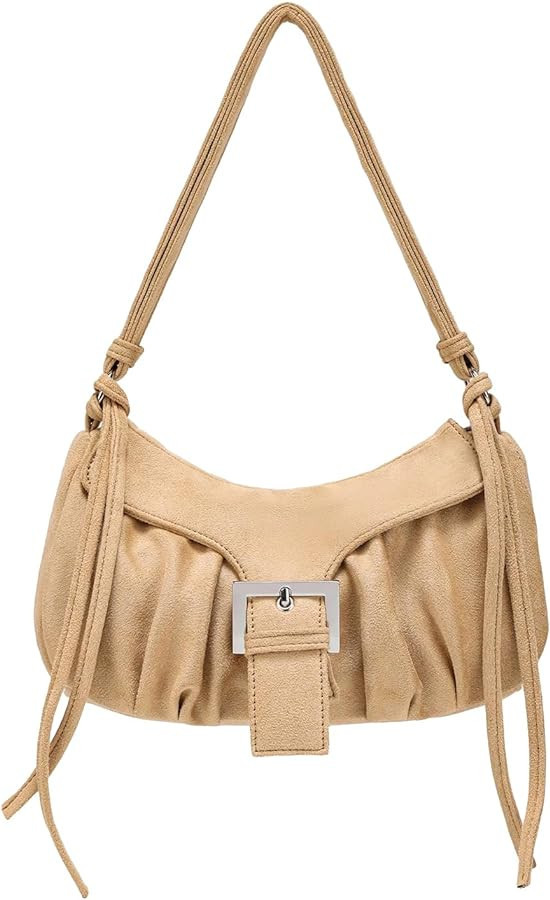 QWINEE Women's Y2K Small Shoulder Bag Minimalist Ruched Bag Handbag Mini Solid Clutch Underarm Ba... | Amazon (US)