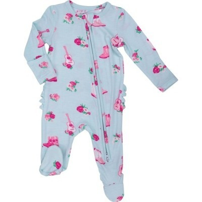 Fancy Cowgirl 2 Way Zipper Footie, Blue | Maisonette