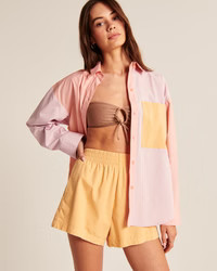 Oversized Poplin Colorblock Button-Up Shirt | Abercrombie & Fitch (US)