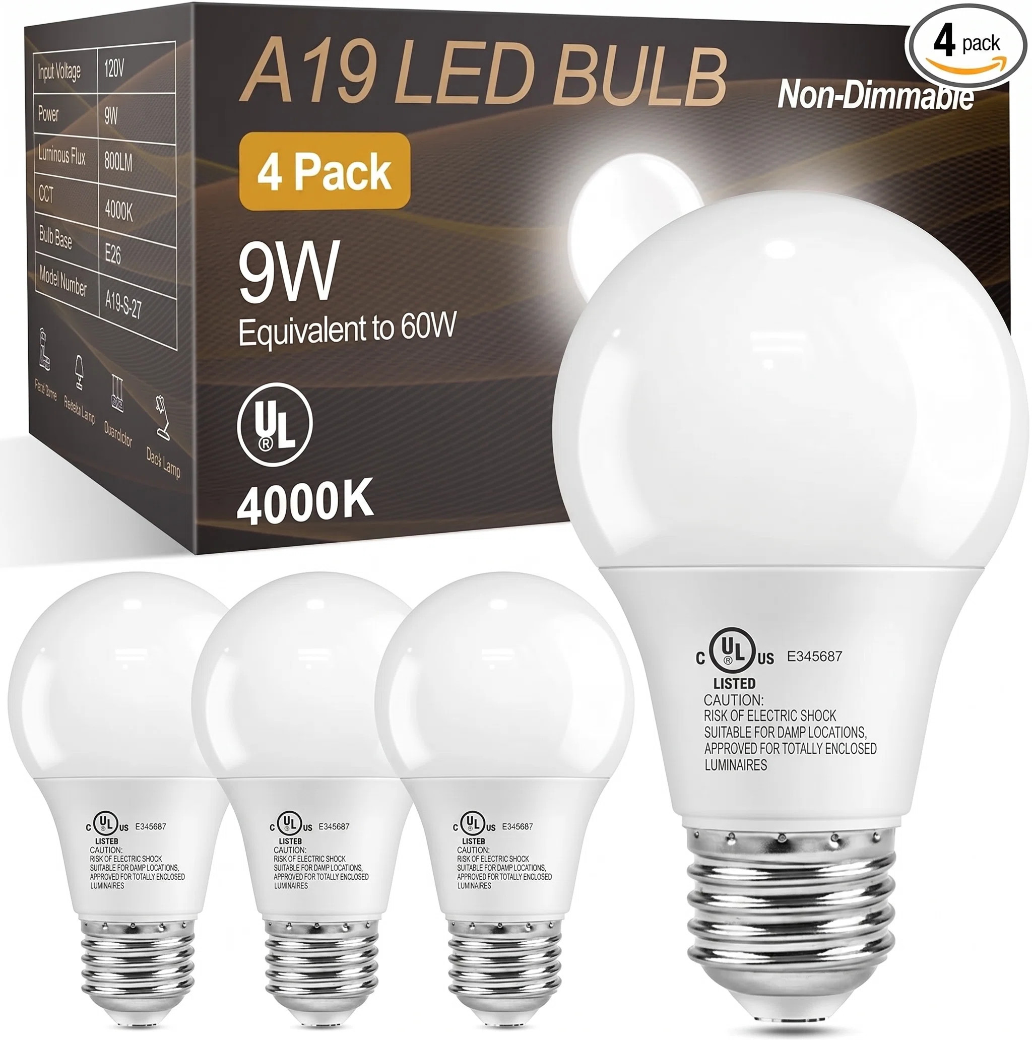 60-watt Equivalent A19 Standard Bulb Shape Non-dimmable Led Light Bulb 4000k Neutral White (4-pack) | Wayfair North America