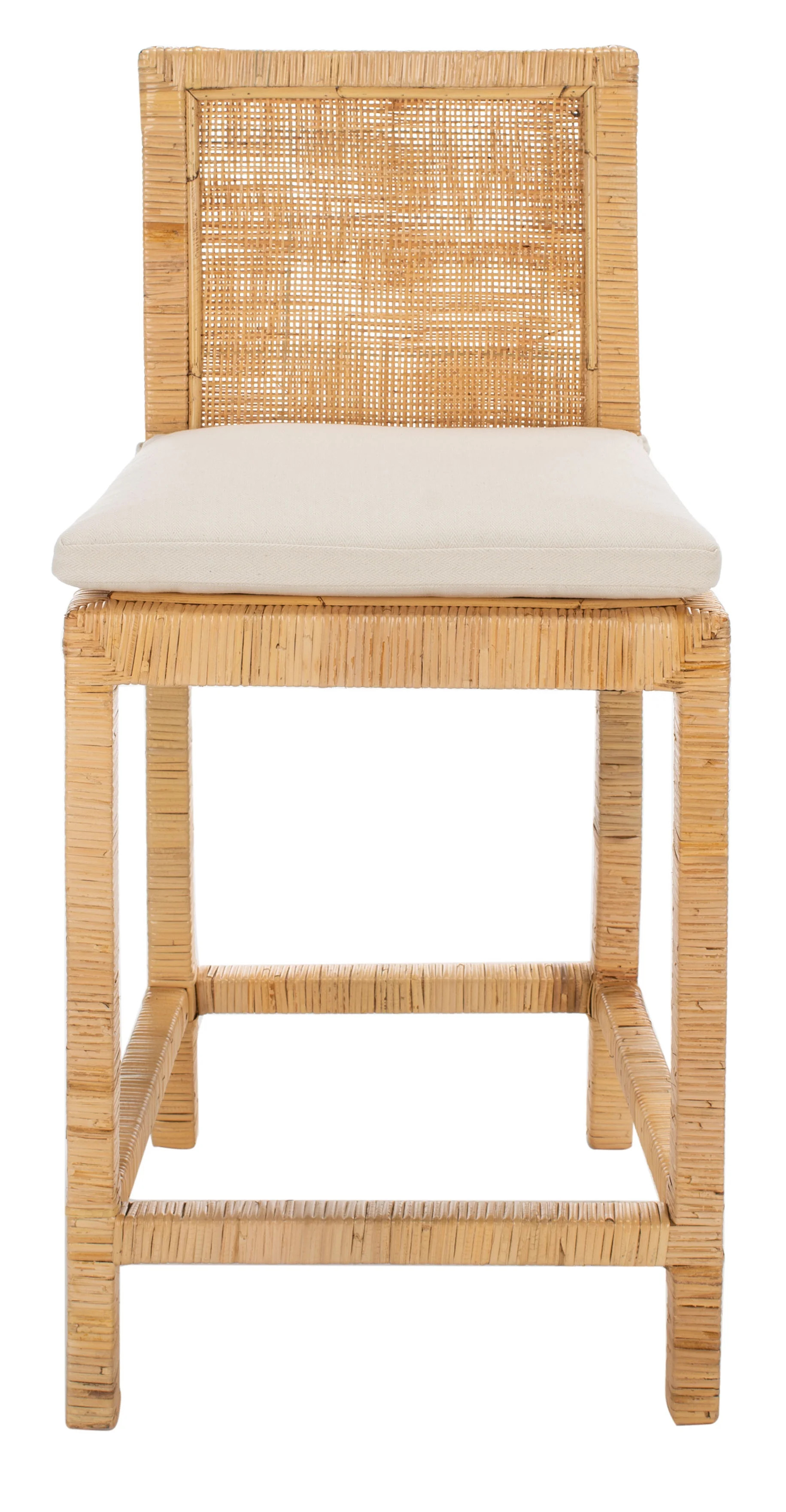 SAFAVIEH Tojo Cane Counter Stool with Cushion, Natural/White (22.6 in. W x 18.1 in. D x 38.6 in. ... | Walmart (US)