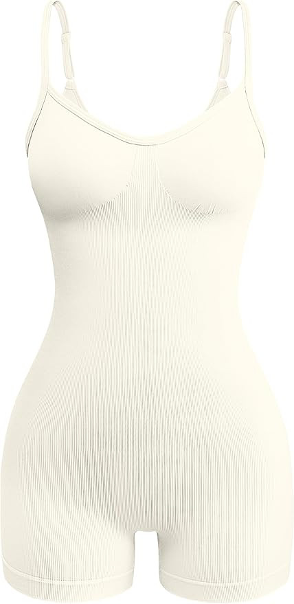 OQQ Women's Yoga Rompers Ribbed One Piece Spaghetti Strap Sleeveless Tops Romper | Amazon (US)