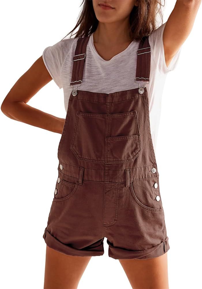 Women's Casual Denim Bib Overall Shorts Adjustable Straps Cuffed Hem Shortall Rompers | Amazon (US)