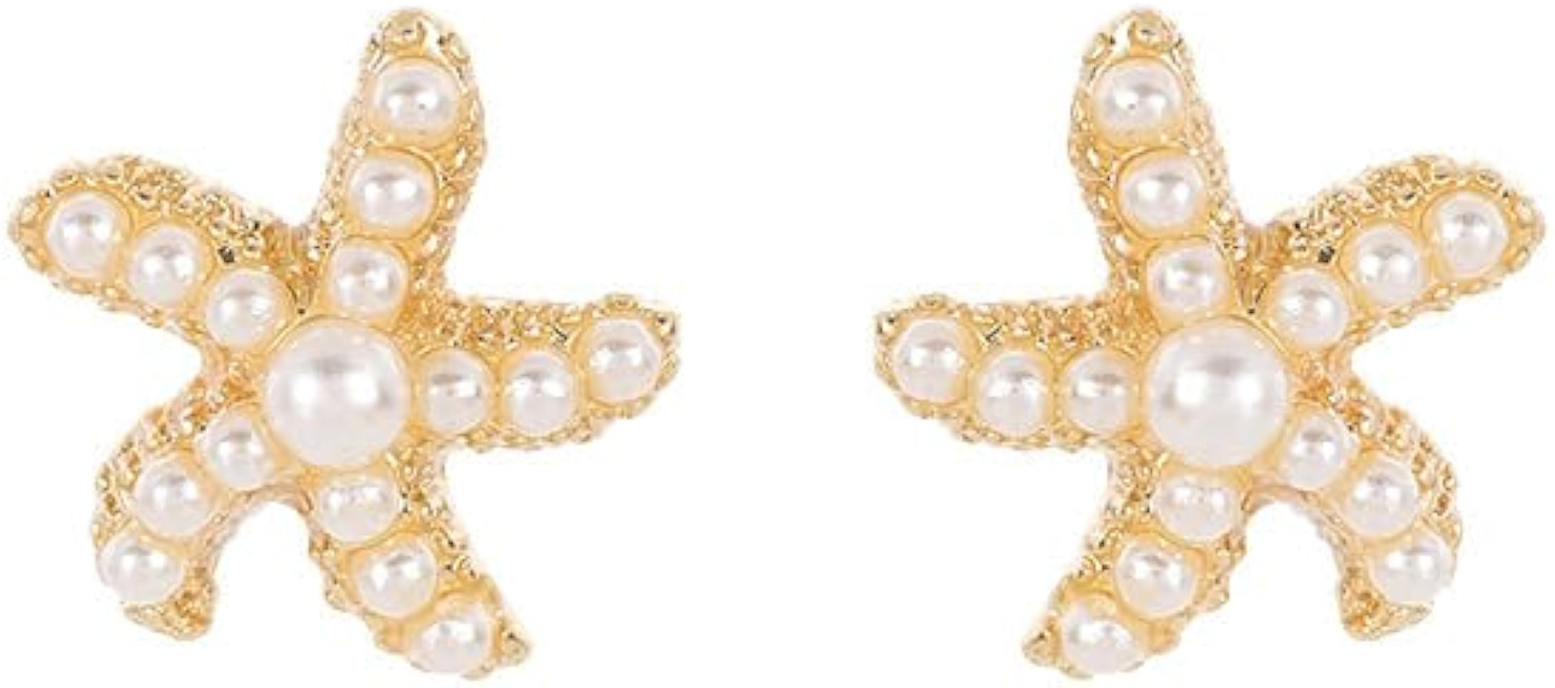 Beach Earrings for Women Tiny Colorful Starfish Seashell Faux Pearl Stud Earrings Rhinestone Wedd... | Amazon (US)