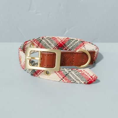 Holiday Plaid with Leather Accent Pet Collar Red/Green - Hearth & Hand™ with Magnolia | Target