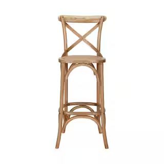 Home Decorators Collection Mavery Patina Oak Finish Wood Bar Stool with Woven Seat and Cross Back... | The Home Depot