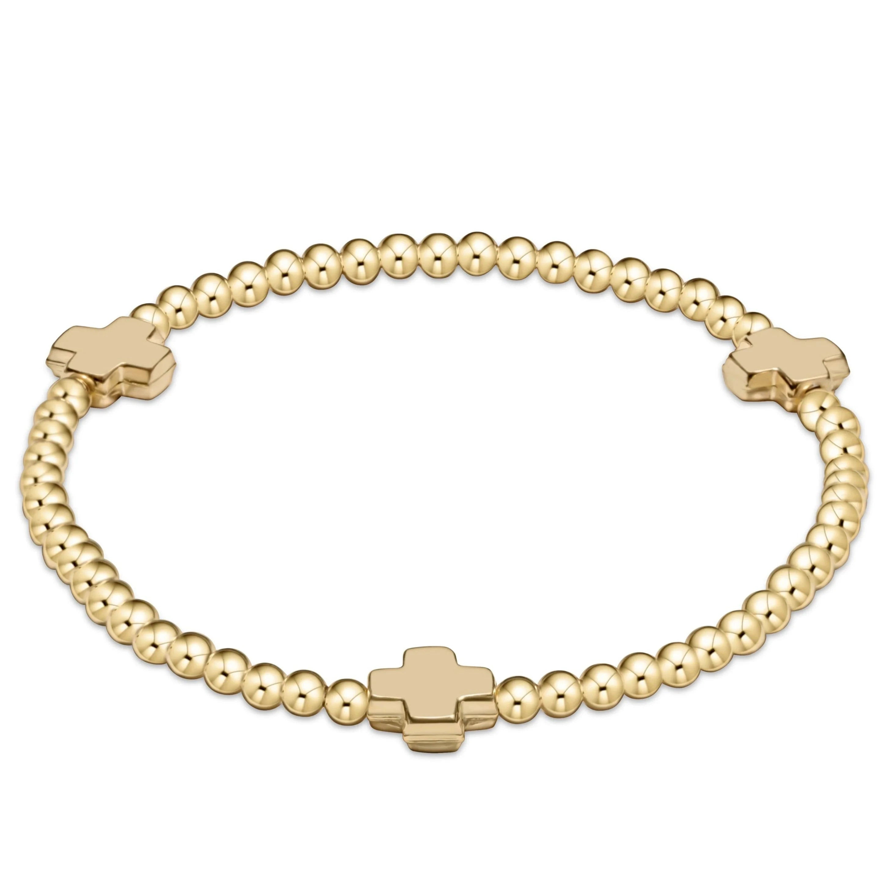 Signature Cross Gold Pattern 3mm Bead Bracelet- Gold | The Horseshoe Crab