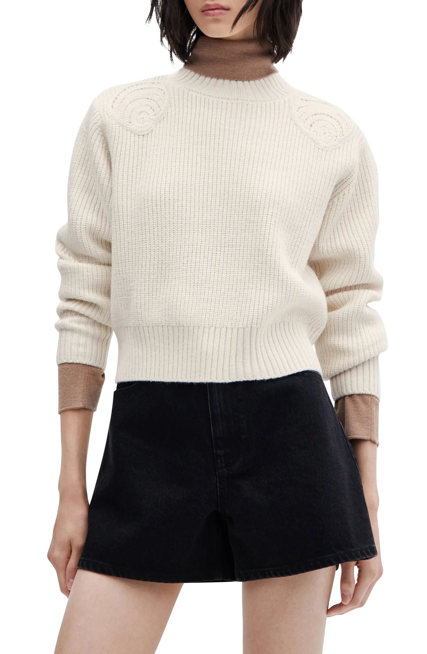 MANGO Perkins Embroidered Shoulder Sweater | Nordstrom | Nordstrom