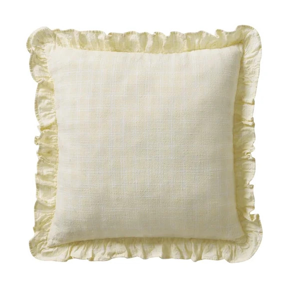 My Texas House 18" x 18" Yellow Ruffle Plaid Cotton Decorative Pillow | Walmart (US)