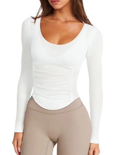 LASLULU Womens White Long Sleeve Workout Tops Active Mesh Sheer See Through Fitted Open Back Gym Yoga Athletic Running Tops Wrap Top Pilates Outfits (White, Medium) | Amazon (US)