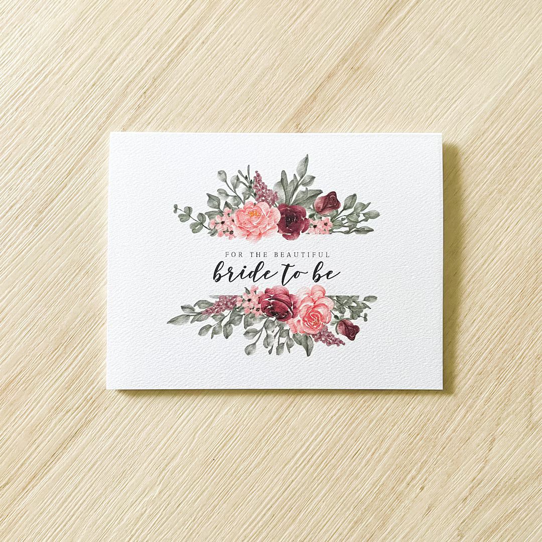Pink Burgundy Floral Bride to Be Card Bridal Shower Card Minimal Bridal Shower Card - Etsy | Etsy (US)