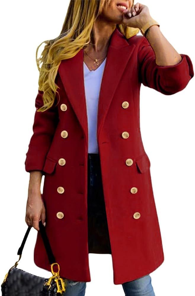 IDEALSANXUN Womens Fall Winter Wool Coats Double Breasted Midi Peacoat Trench Coats | Amazon (US)
