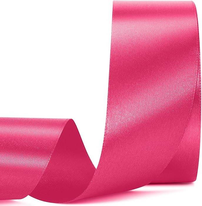 Hot Pink Satin Ribbon 1-1/2 Inch, 25 Yards Solid Fabric Ribbon for Gift Wrapping, Christmas Ribbo... | Amazon (US)