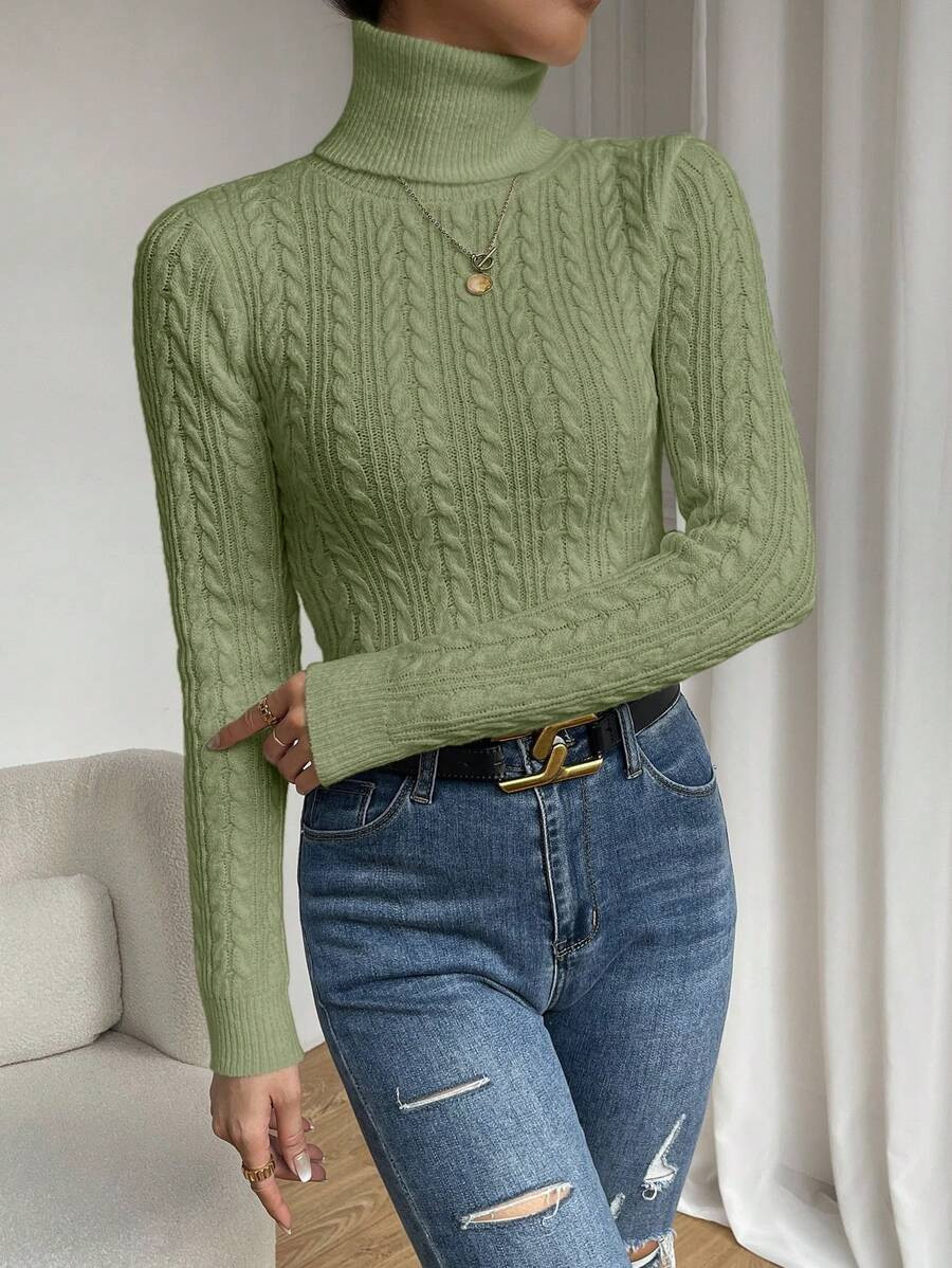 SHEIN Relaxiva Solid Color Turtleneck Sweater, Fall/Winter | SHEIN