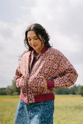 Quilted Bomber Jacket, Floral Ikat L | Noonday