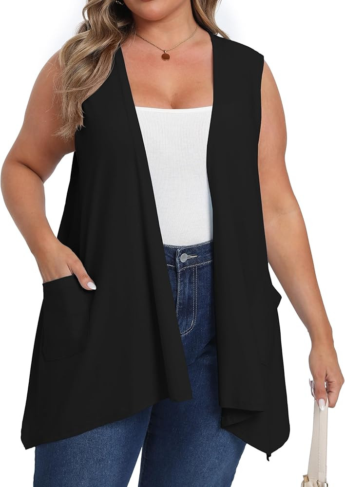 OLRIK Lightweight Plus Size Cardigan 2026 Summer with Pocket Sleeveless Cardigans for Women | Amazon (US)