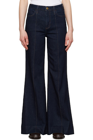 rag & bone - Navy Wide Skylar High-Rise Jeans | SSENSE