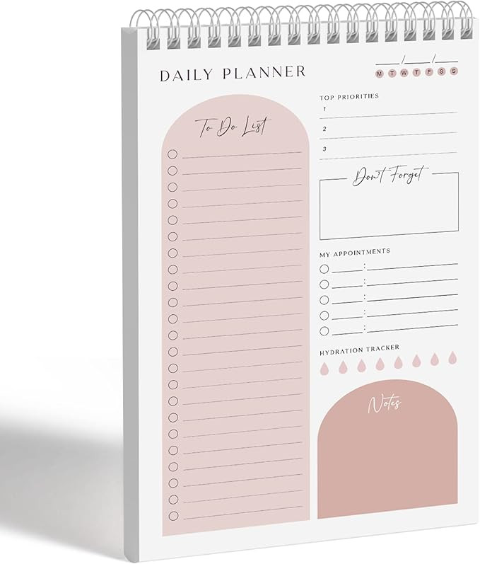 Daily Planner To Do List Notepad 60 Undated Pages - Coral | Twin-ring Spiral Bindling 6x9 Inch De... | Amazon (US)