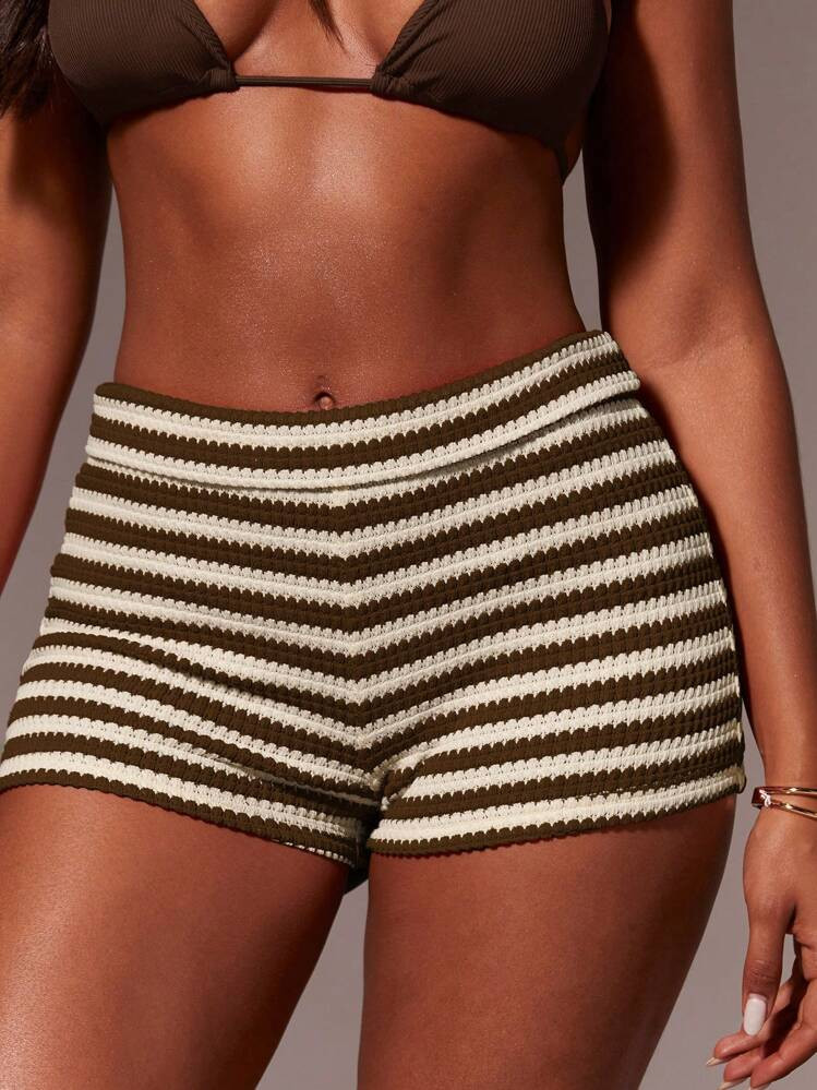 Ath\u00eeral Women Striped Elastic Waist Skinny Casual Shorts,Back To School Girls,Going Out,Festival | | SHEIN
