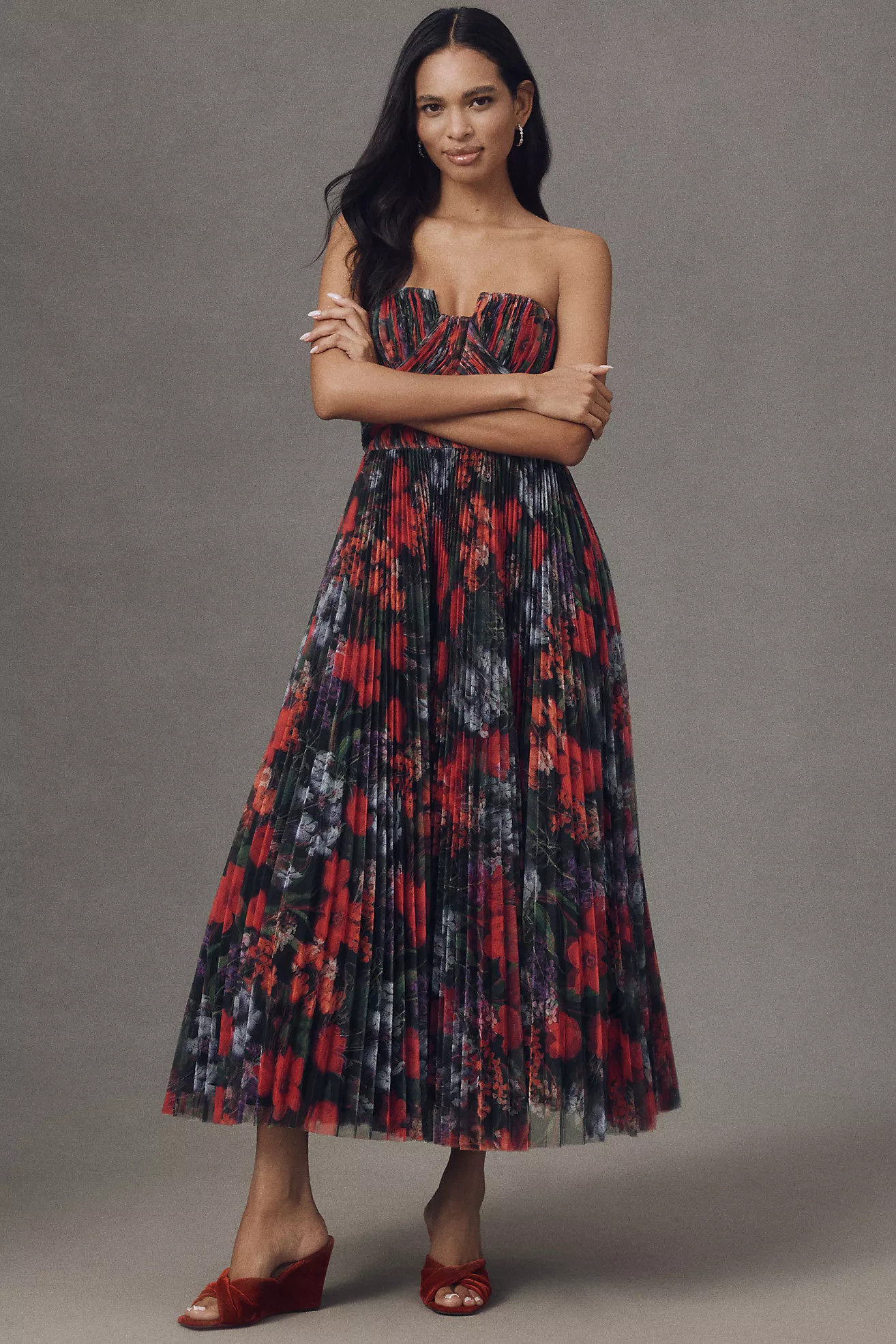 Hutch Corene Strapless Floral Tulle A-Line Midi Dress | Anthropologie (US)