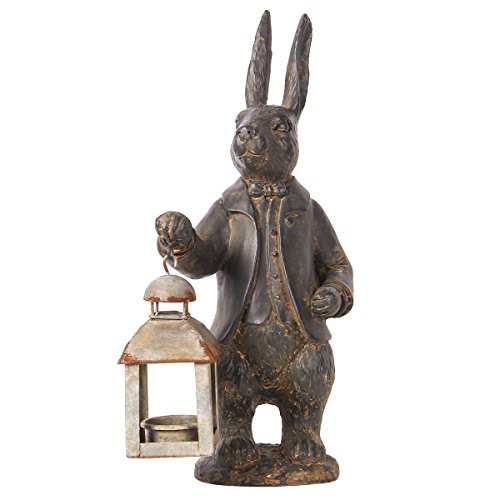 NIKKY HOME Easter Bunny Decorations, Vintage Resin Bunny Figurine with Lantern, Metal Rabbit Tealight Candle Lantern Holder Rabbit Outdoor Statues Gift for Garden Home | Amazon (US)
