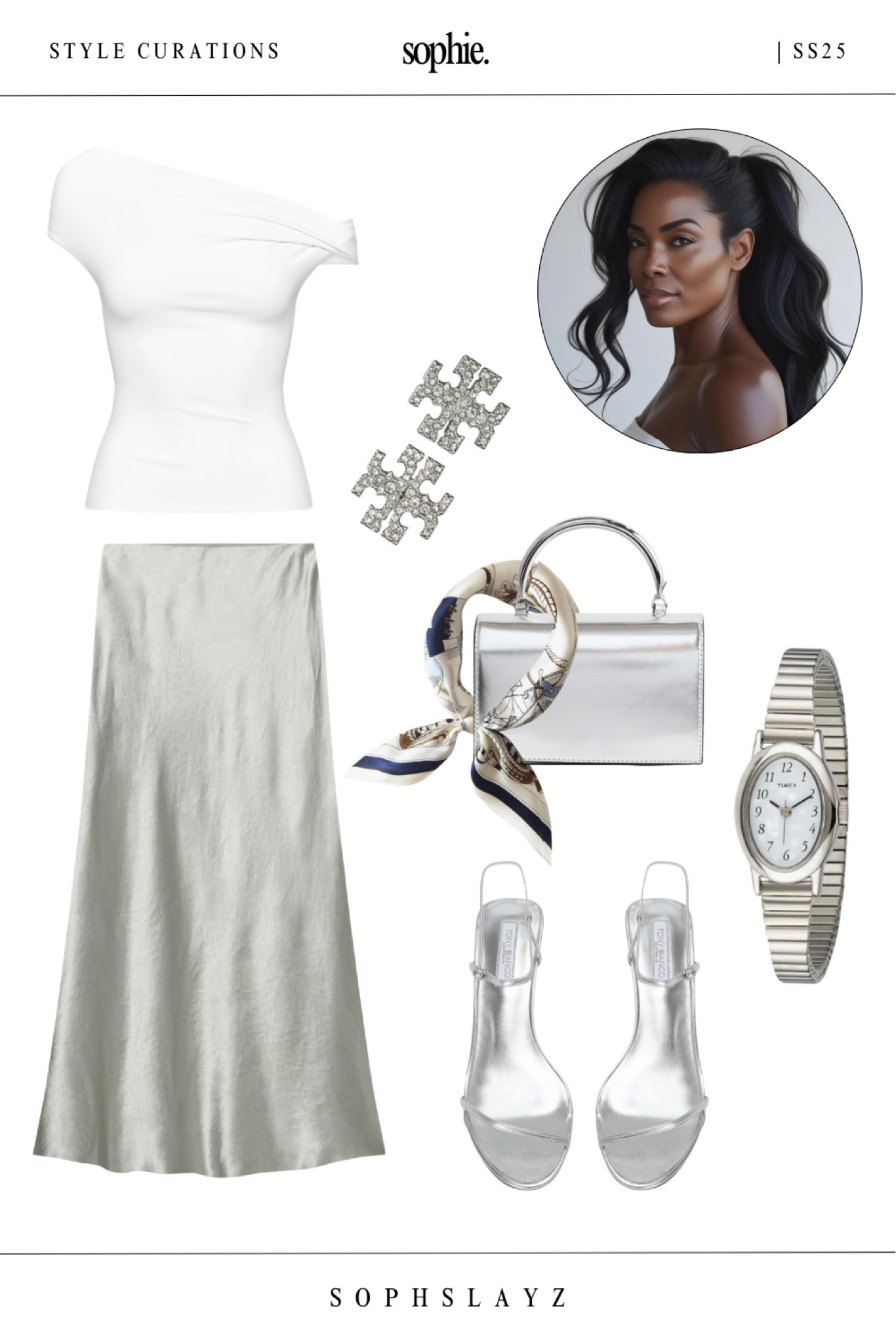 Part of my SS25 summer capsule wardrobe, this soft-glam look blends neutrals and metallics for an effortlessly sophisticated vibe.
The white asymmetrical top pairs seamlessly with a metallic silver maxi skirt, silver handbag, and strappy sandals for a look that works from day to dusk. A perfect look for garden parties, date night, or vacation dinners.

#LTKShoeCrush #LTKStyleTip #LTKOver40