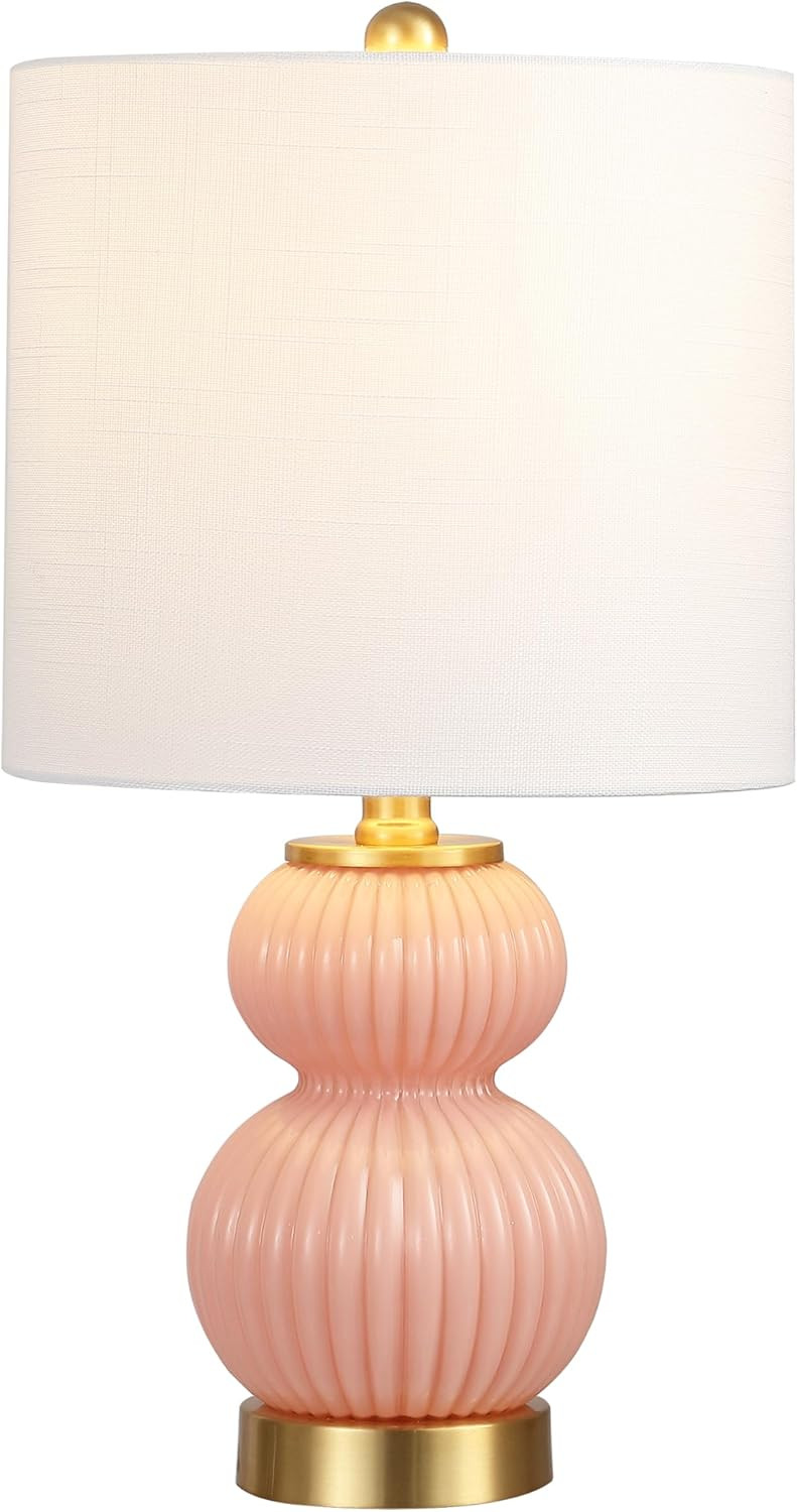 JONATHAN Y 20" Pink/Brass Gold Ribbed Gourd Glass Table Lamp, Modern Bedside Lamp for Bedroom Liv... | Amazon (US)
