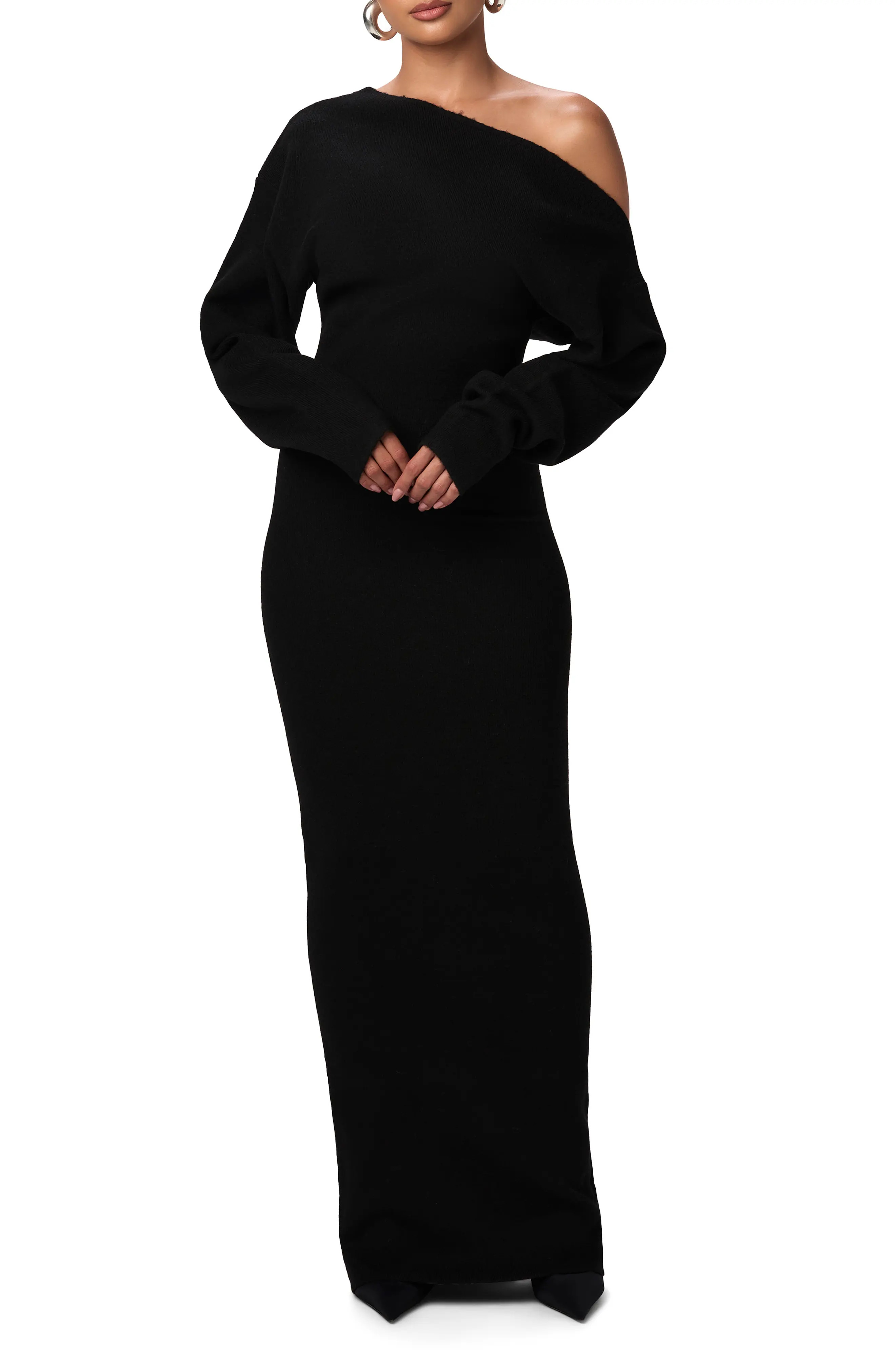 Naked Wardrobe One-Shoulder Long Sleeve Maxi Sweater Dress (Women) | Nordstrom | Nordstrom