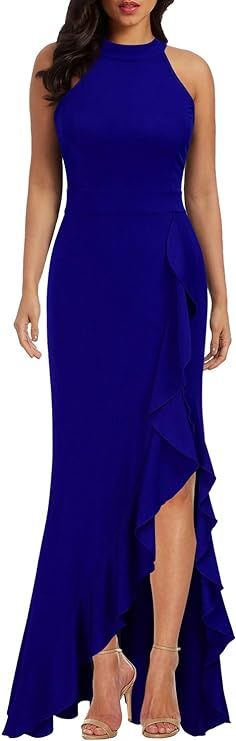 WOOSEA Women's High Neck Split Bodycon Mermaid Evening Cocktail Long Dress | Amazon (US)