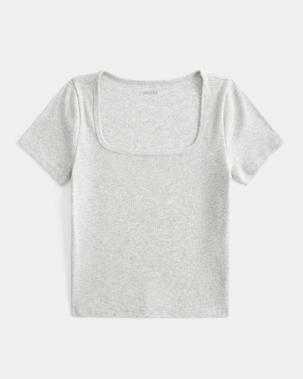 Ribbed Square-Neck Baby Tee | Hollister (US)