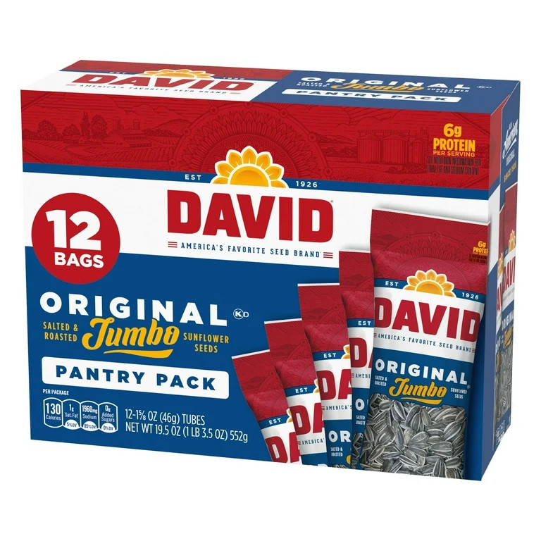 DAVID Jumbo Sunflower Seeds, Original Flavor, 1.625 oz. (Pack of 12) - Walmart.com | Walmart (US)