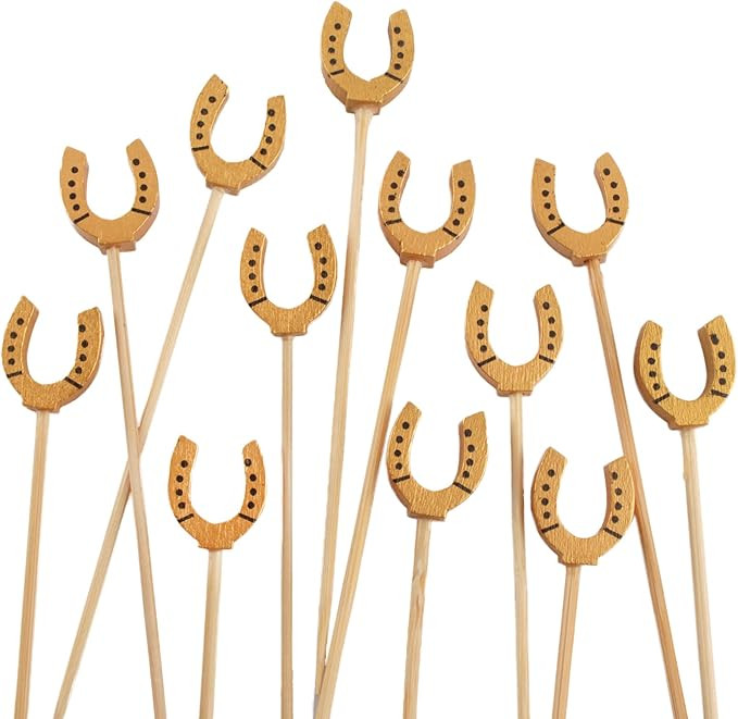 BambooMN 5.9" Decorative Lucky Horseshoe End Bamboo Cocktail Fruit Sandwich Picks Skewers for Cat... | Amazon (US)
