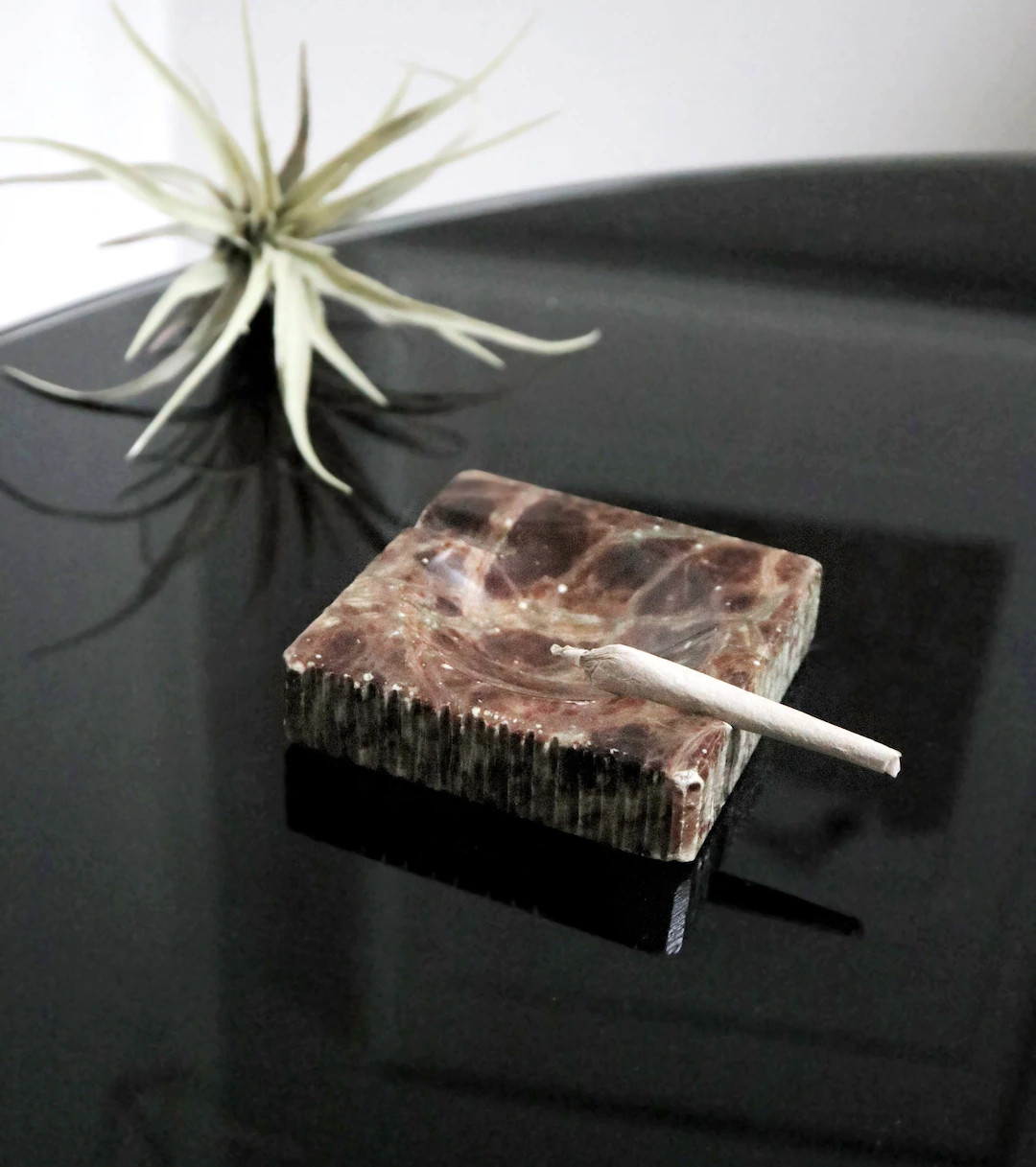 Vintage Brown & Beige Square Stone Ashtray W/ Ribbed Edges, Marble Hand Carved Trinket Dish, Mid ... | Etsy (US)