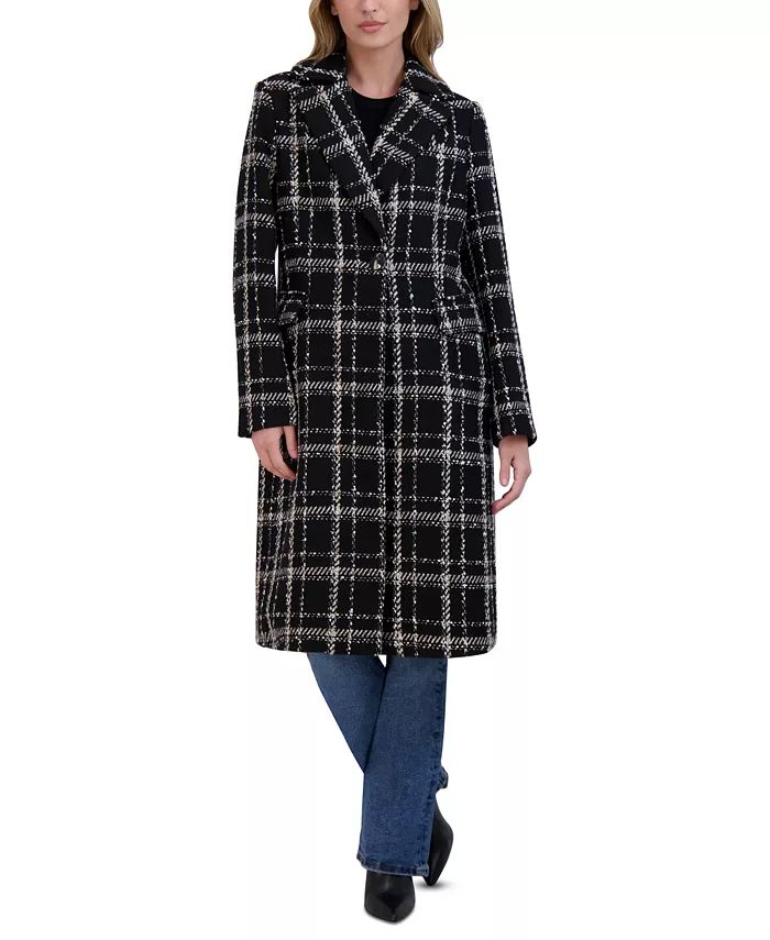 Women's Notch-Neck Plaid Coat | Macy's