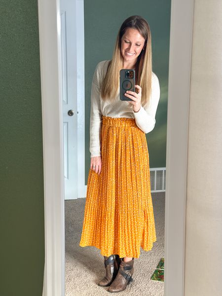 Thanksgiving outfit idea - flowy skirt, crop sweater, booties. Fall outfit. Family photo outfit for mom. 
#LTKstyle #LTKfashion #LTKwomens

#LTKunder50 #LTKworkwear #LTKunder100
