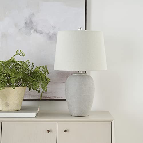 Nourison 23" Grey Vintage Distressed Ceramic Pot Table Lamp for Bedroom, Living Room, End Table, with Grey Tapered Drum Shade | Amazon (US)