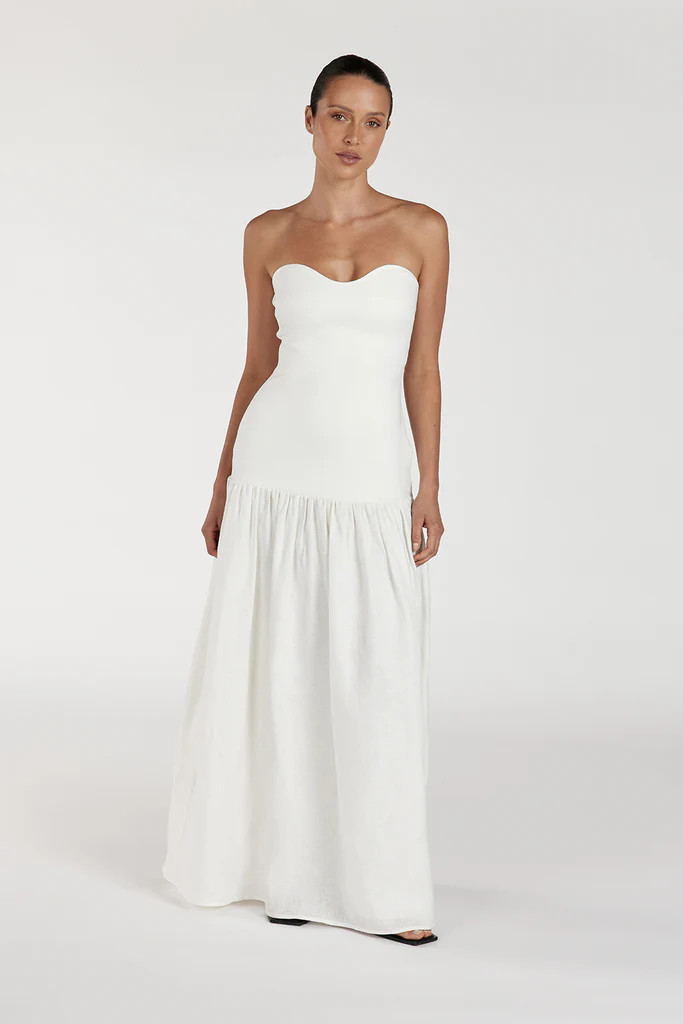 ELLISON WHITE STRAPLESS MIDI DRESS | DISSH