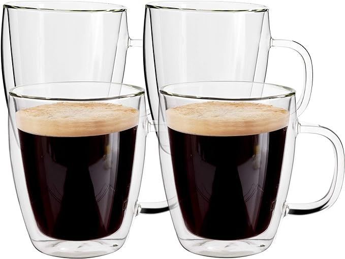Yuncang Glass Coffee Mugs 4 Pack ,16 oz(500 ml),Double Wall Insulated Glass Mugs Cups with Handle... | Amazon (US)