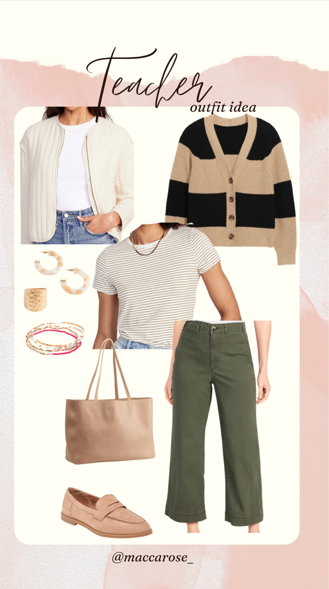 Back to school | workwear | teacher outfit idea | military green pants | affordable fashion | old navy | loafers | striped cardigan | tshirt | comfortable style | elevated casual look | back to school 

#LTKunder50 #LTKBacktoSchool #LTKworkwear