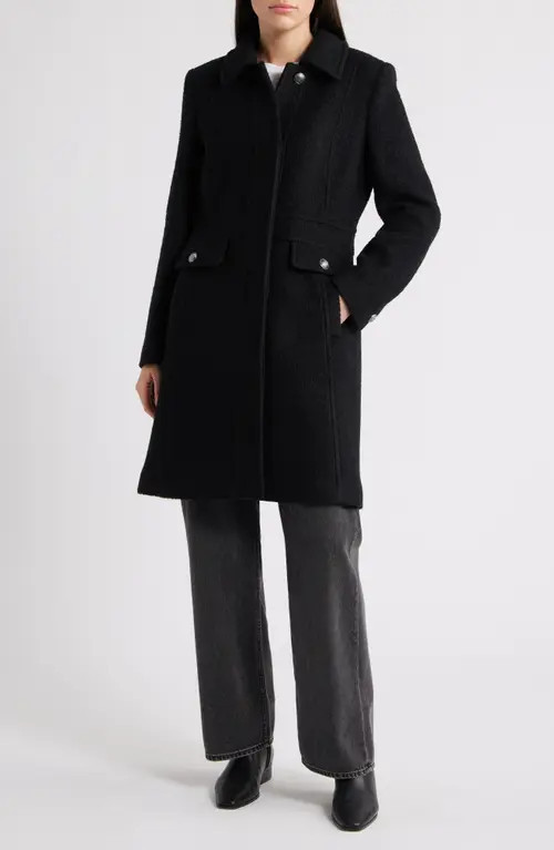 Sam Edelman Bouclé Longline Coat in Black at Nordstrom, Size X-Large | Nordstrom