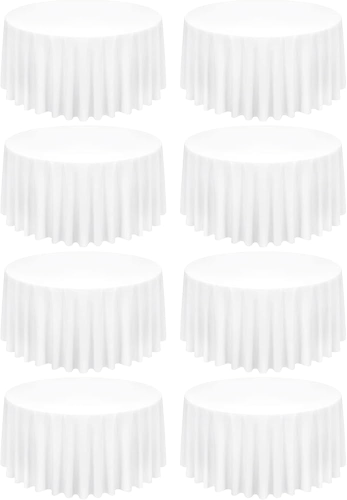 8 Pack White Round Tablecloth 120 Inch Circle Polyester Table Cloth, Washable Fabric Stain and Wr... | Amazon (US)