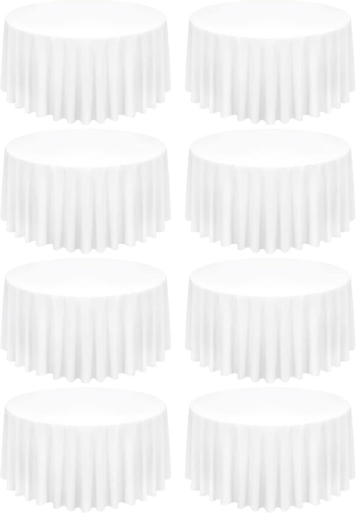 8 Pack White Round Tablecloth 120 Inch Circle Polyester Table Cloth, Washable Fabric Stain and Wr... | Amazon (US)