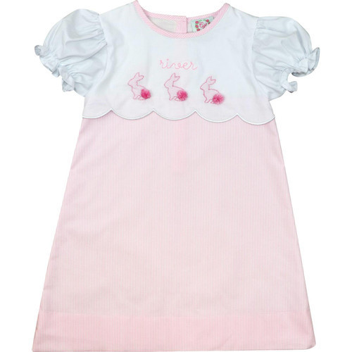 Pink Stripe Shadow Embroidered Bunny Dress | Cecil and Lou