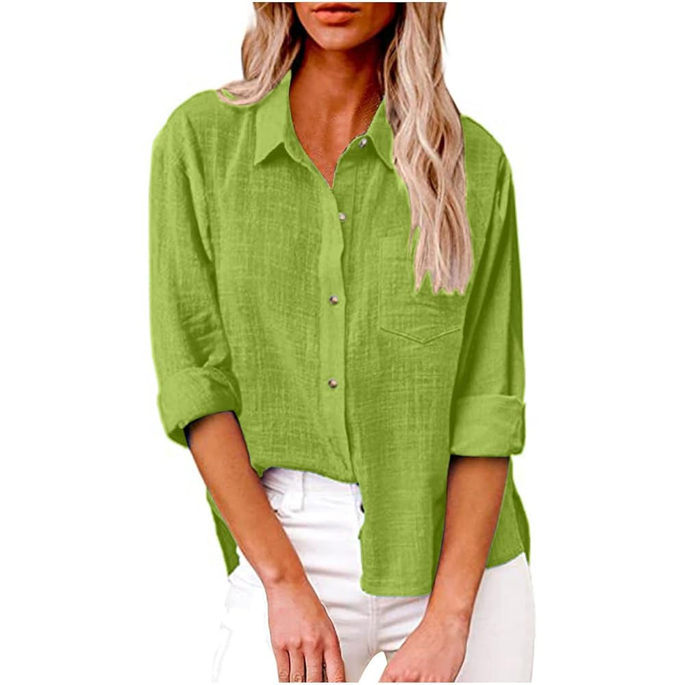 SMIDOW Womens Cotton Linen Button Down Shirt | Amazon (US)