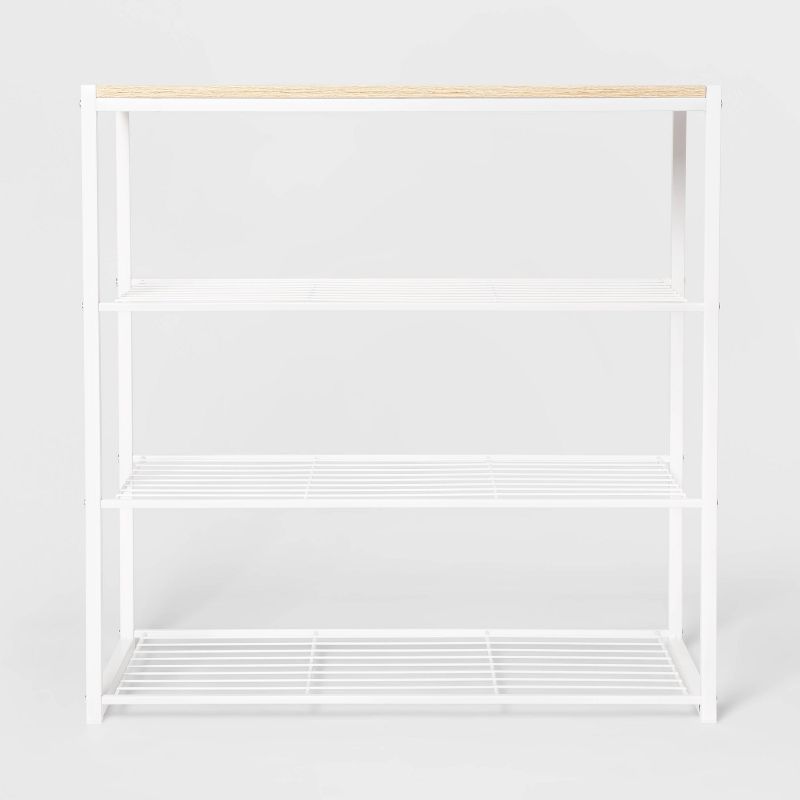 4 Tier Shoe Rack White Metal with Natural Wood - Brightroom&#8482; | Target